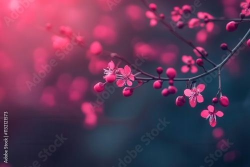 Delicate pink blossoms on a branch, softly blurred background.