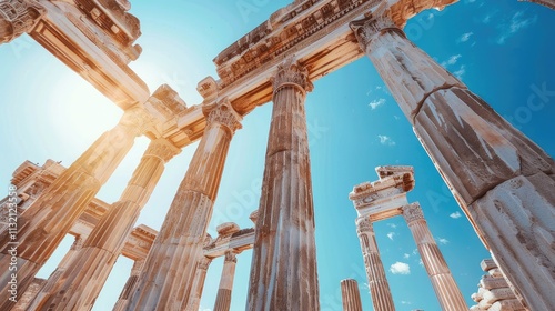 Majestic Ancient Columns Under Clear Blue Sky photo