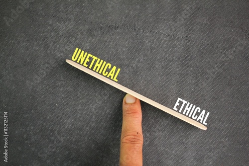 balance between unethical vs ethical, ethical weight. moral concept. Ethical behavior is the complete opposite of unethical behavior photo