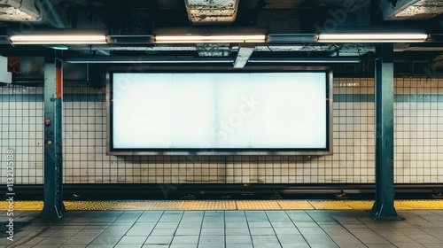 Minimalist Subway Platform with Blank Billboard Ready for Advertising photo