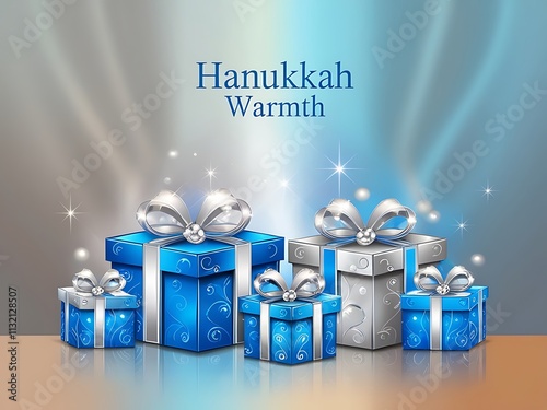 Hanukkah Gifts Wrapped In Blue And Silver photo