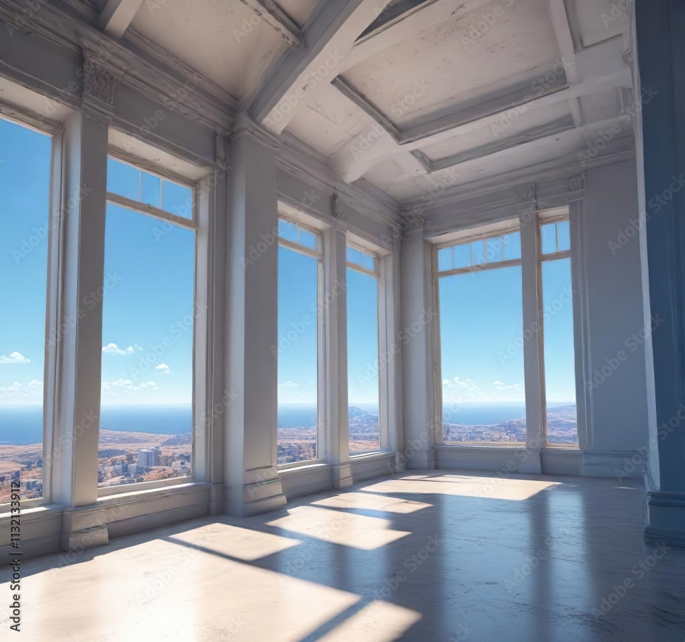 Fototapeta premium A serene corner of a building under the vast blue expanse of the sky , building corners, peaceful atmosphere, outdoor spaces