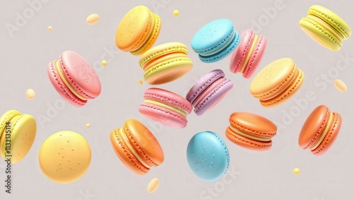 Wallpaper Mural Colorful Macarons Falling: Perfect for Food Blogs, Dessert Menus, and Culinary Art Torontodigital.ca