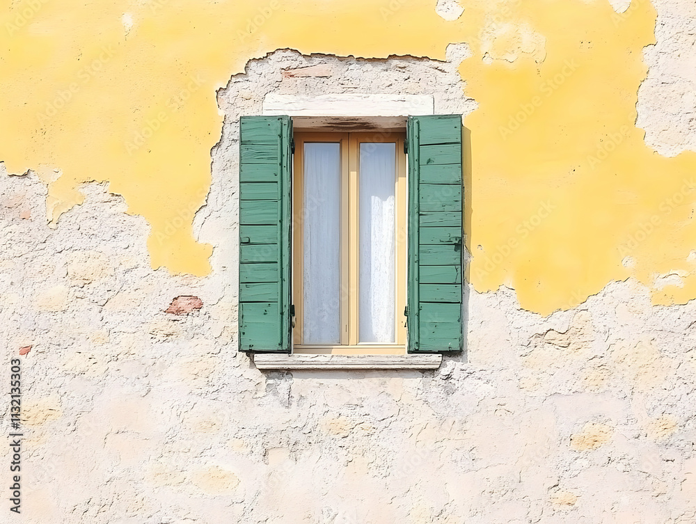 Green Shutters Old Window Illustration