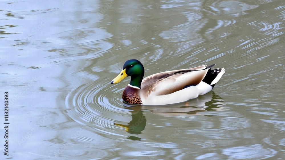 Obraz premium Graceful Mallard Duck Swimming in Calm Waters - Perfect for Nature Lovers and Wildlife Enthusiasts