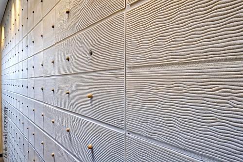 Worm's Eye View of Textured Drywall Backer Board, Abstract Architectural Detail,  Close-up,  Interior Construction Material,  Grey, Beige Tones,  Modern Minimalist Design