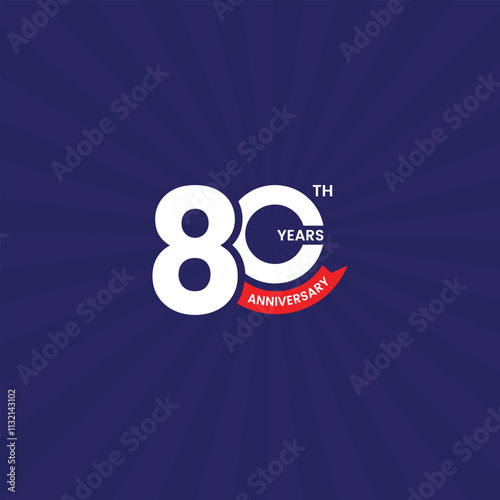 Modern 80th anniversary design with stylish typography on a blue background. Includes logo, badge, sticker, or label design, ideal for a company or 80th birthday card.