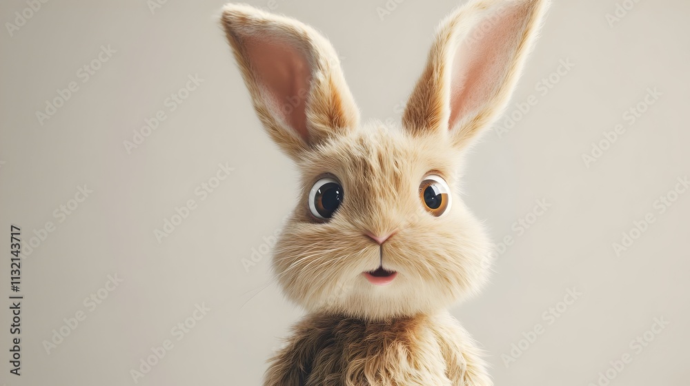 Obraz premium Closeup Portrait of Cute Fluffy White Rabbit with Curious Eyes