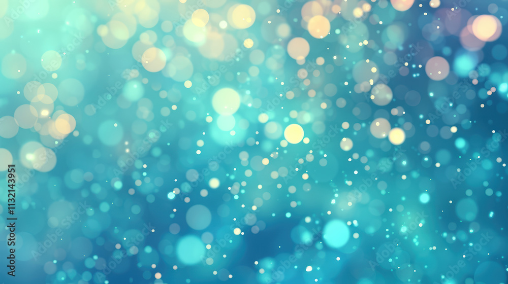 Obraz premium Abstract blurred background with shimmering bokeh lights in soft blue and green hues for creative design
