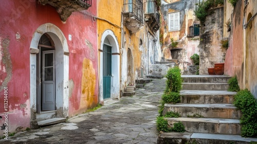 Colorful historic buildings in old European town of Procida Island, Italy
