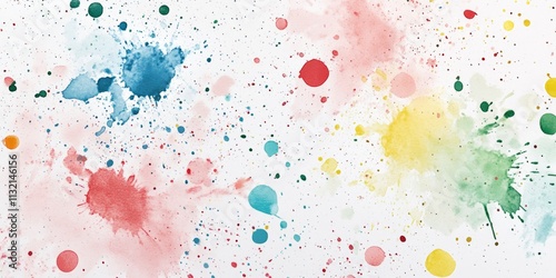 A colorful background with a lot of paint splatters. The background is white and the colors are pink, blue, and green