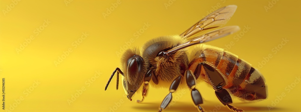 Naklejka premium Close-up on bee isolated on a yellow background,