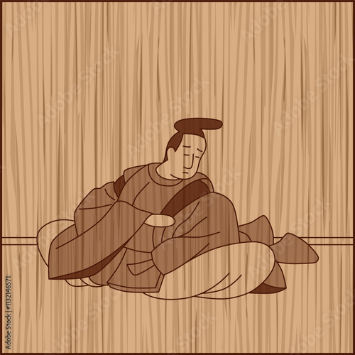 木彫り風正方形百人一首　文屋朝康