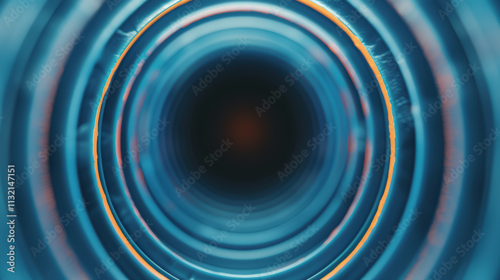 Abstract View of a Circular Tunnel with Blue and Orange Light Effects Creating a Modern Futuristic Atmosphere