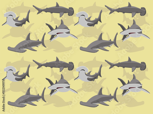 Shark Great Hammerhead Cute Cartoon Character Seamless Wallpaper Background photo