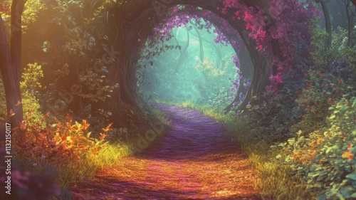 A Pathway Through A Vibrant And Enchanting Forest. Smooth looping time lapse video animation background