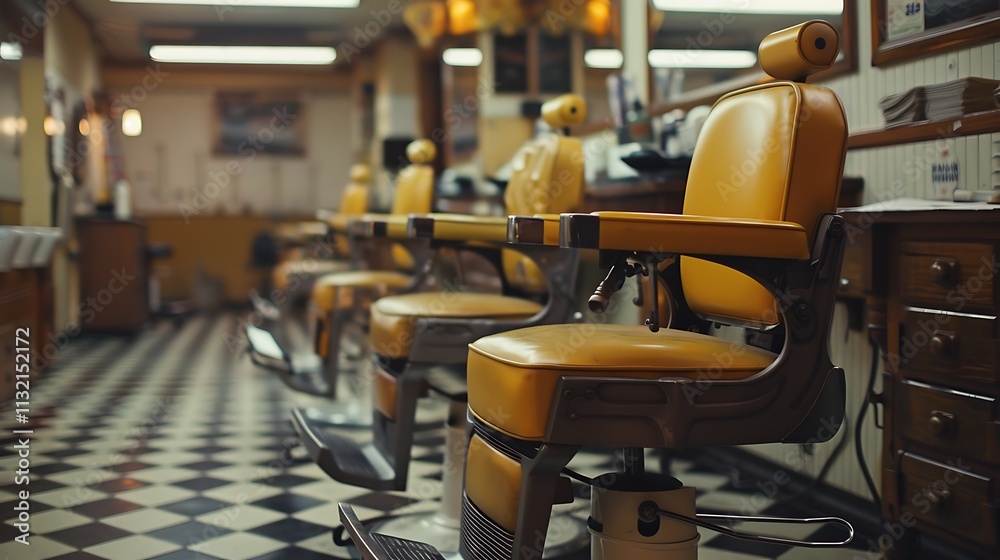 Fototapeta premium Empty barberia chairs waiting for clients for shaving and haircut