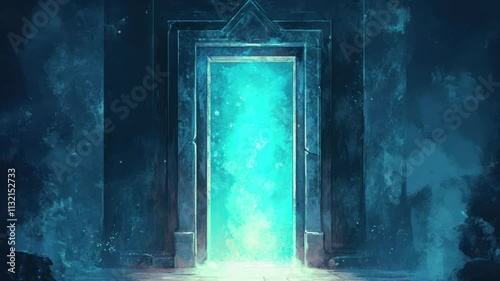 Glowing Blue Portal in a Dark Stone Corridor Smooth looping time lapse video animation background