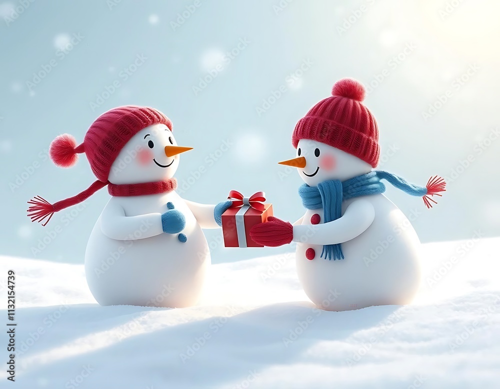 Obraz premium Heartwarming Snowmen Gift Exchange