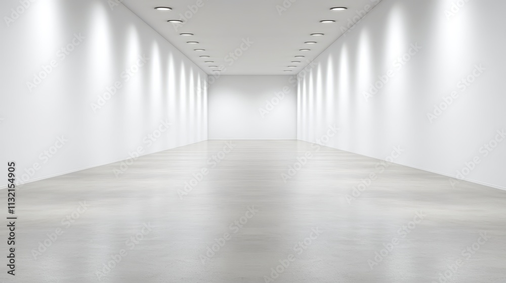 Obraz premium Minimalist White Corridor Modern Interior Empty Gallery Space Clean Architecture Bright Lighting