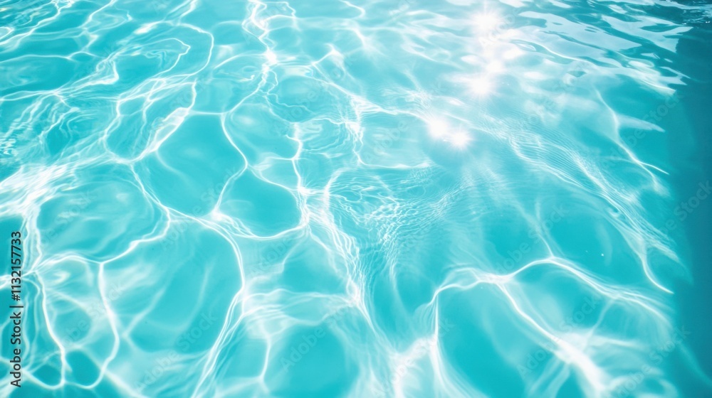 Obraz premium Beautiful view of swimming pool surface with clear blue water with sunlight reflections on wave. Summer vacation concept background