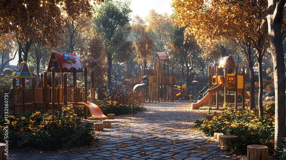 Fototapeta premium Autumn Playground: Sunny Day Fun for Kids