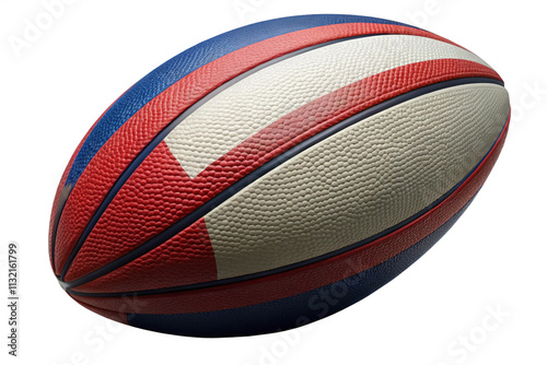 Rugby ball, red, blue, white stripes, sport, oval, game, equipment, leather, athletic