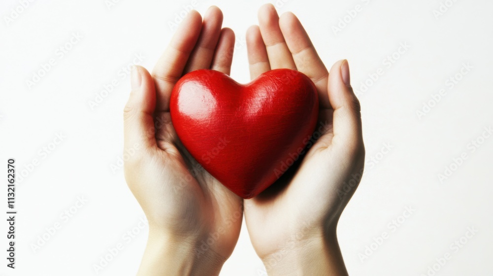 Fototapeta premium Hands Holding a Red Heart on White Background