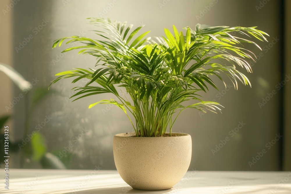 Fototapeta premium Lush green plant in a minimalist pot, enhancing decor.