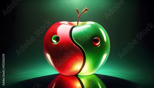 an apple that is half red and half green, the red part has light shinning photo