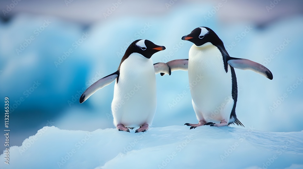 Obraz premium Adorable Penguins Huddling Together in Snowy Antarctic Landscape