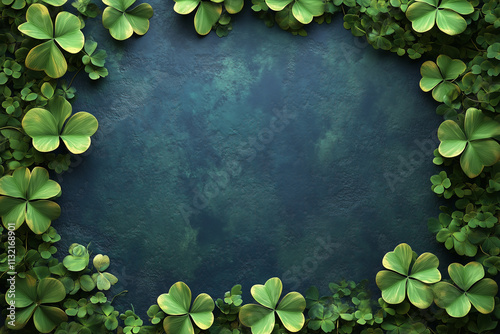 St. Patrick's Day border four leaf clover shamrock border design with copy space in middle