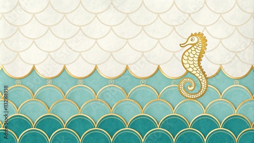 Elegant seahorse design on textured wave pattern photo