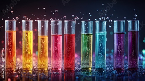 Test Tube Row Liquid Drops Laboratory Showcasing Precision Laboratory Research Scientific Discoveries Medicine Pharmaceutical Development Advanced Technologies