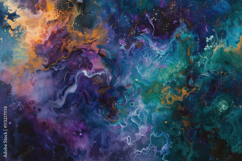 Obraz premium Abstract Cosmic Nebula Painting Swirling Colors
