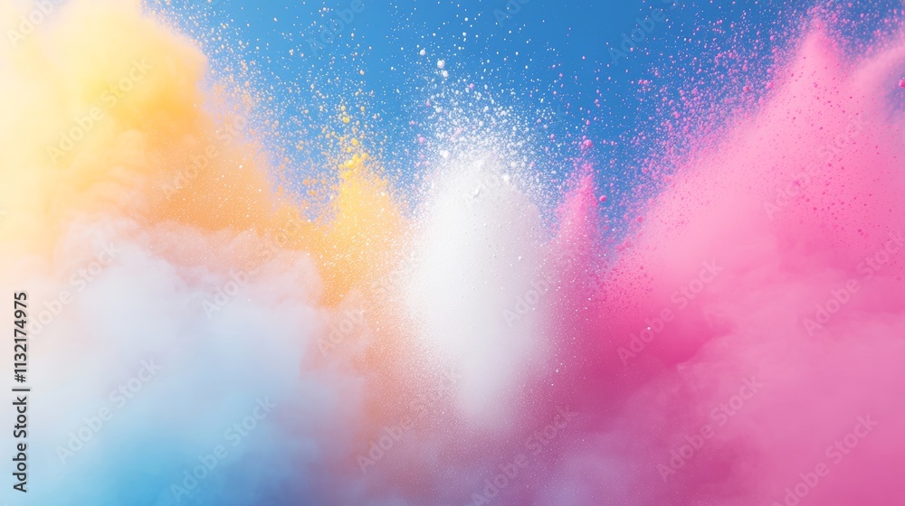 Obraz premium Color powder splash rainbow background paint holi smoke colour Powder color splash explosion dust ink burst splatter white texture isolated black spray party blue wallpaper cloud pink stain