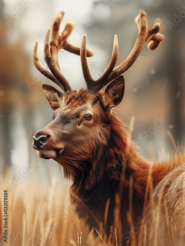Focused close up of an Elk, Cervus canadensis, in the wild