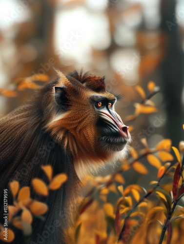 Vibrant Mandrill Baboon Primate Close Up in African Jungle