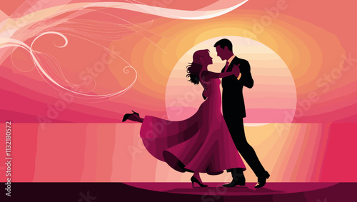 Elegant Couple Dancing at Sunset in a Romantic Silhouette