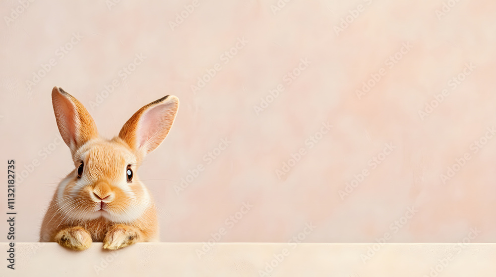 Obraz premium cute lop eared rabbit peeking over soft pastel background, exuding curiosity and charm