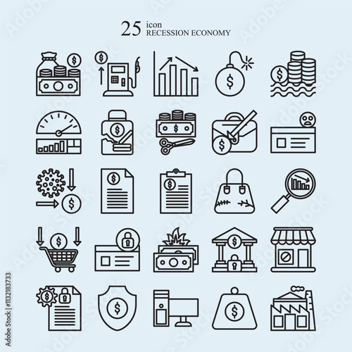 Economic recession icon depicting economic crisis, economic decline, line icon, gradient icon, and color