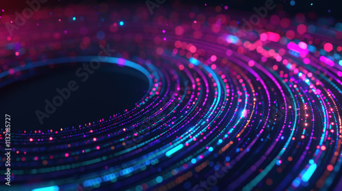 Colorful Abstract Background with Vibrant Light Trails and Glowing Particles in a Circular Pattern