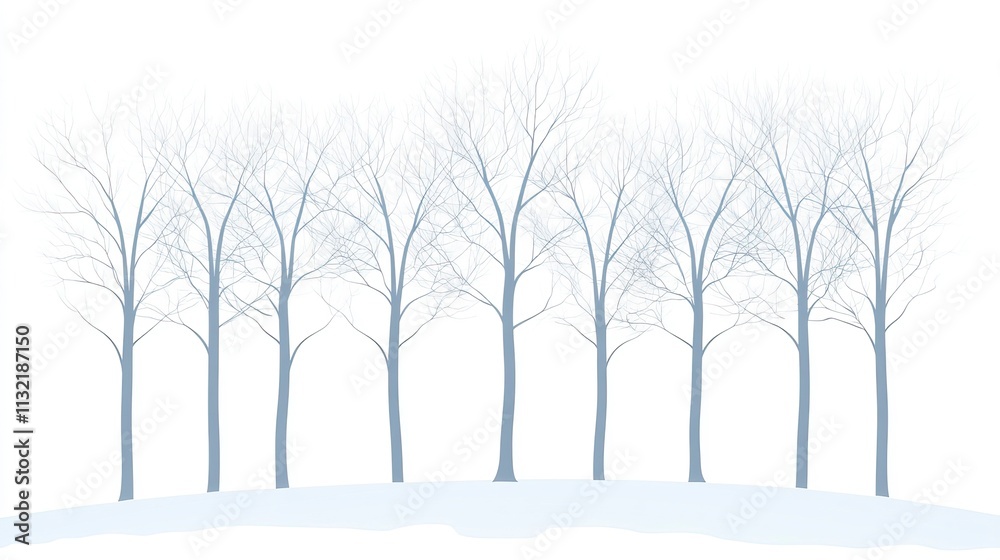Fototapeta premium Silhouette of Bare Trees with Snow Covered Branches Snow Covered Forests and Trees, Winter season, Happy New Year, Happy Christmas 