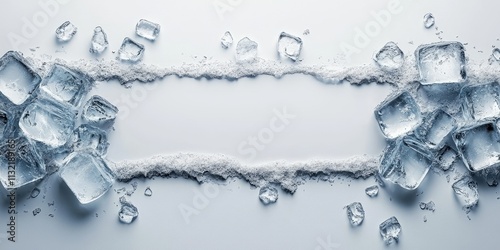 Clear ice cubes with crystal texture. Frozen blocks and cold chill essence. Transparent and cool, a minimalist backdrop. Abstract arrangement, ideal for mockups templates.