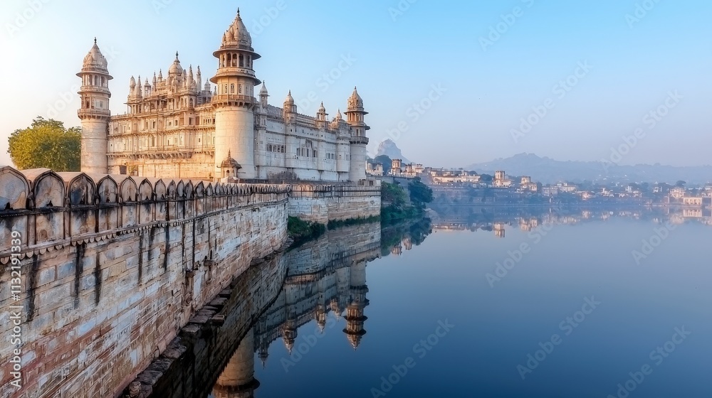 Fototapeta premium Majestic Chittorgarh Fort Palace Reflection Rajasthan India