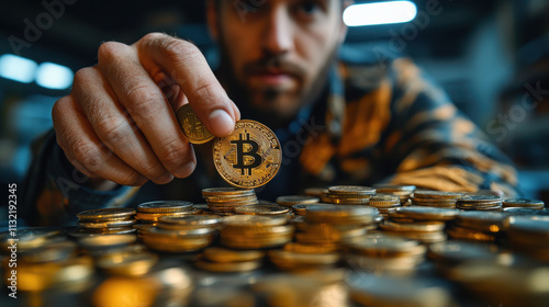 Wealth Management Concept with Businessman Holding Coins and Putting in Glass Jar on Table