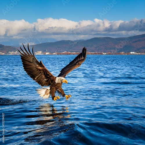 この体で水面を飛んでも水中から魚たちが大空を見上げた時に白い部分は空と同化し鳥の形に見えず魚に気付かれずにすむ一般的に海岸線や川十分な食料が調達できる大きな湖の近くに巣を作ります視力は人間の8倍 photo