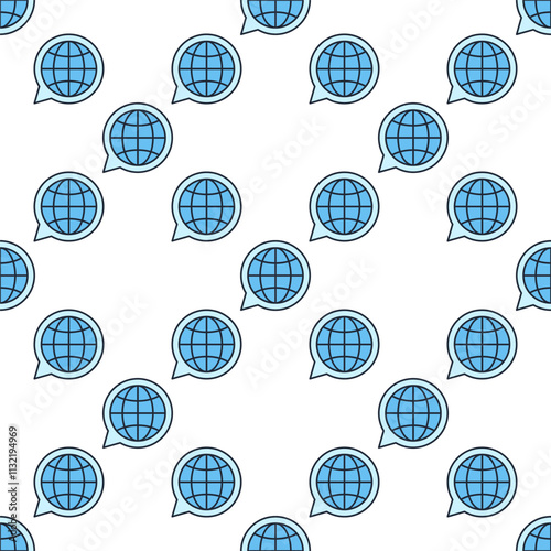 Speech Bubble with Earth Globe vector World blue seamless pattern