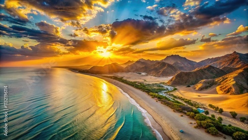 Seeb Beach Muscat Oman: Stunning Sunset, Golden Sands, Turquoise Waters - High-Resolution Photo photo