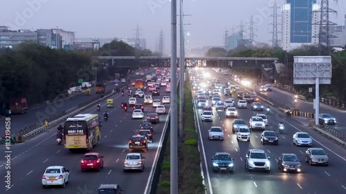 traffic on Gurugram highway in evening, traffic on highway in India, busy Gurugram highway